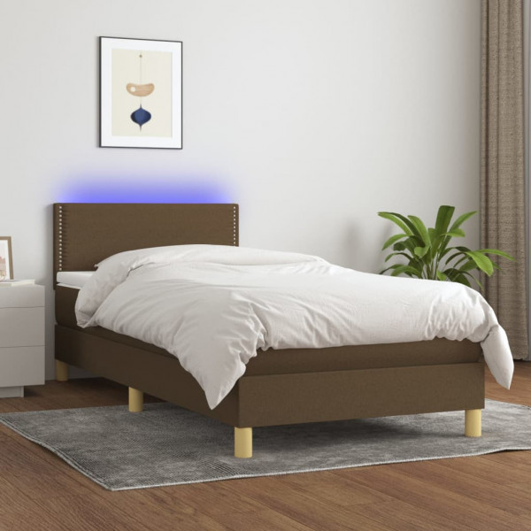 Cama box spring com colchão LED tecido marrom escuro 100x200 cm D