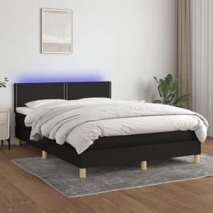 Cama box spring colchón y luces LED tela negro 140x200 cm D