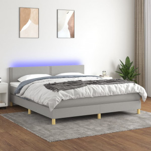 Cama box spring con colchón tela y LED gris claro 160x200 cm D