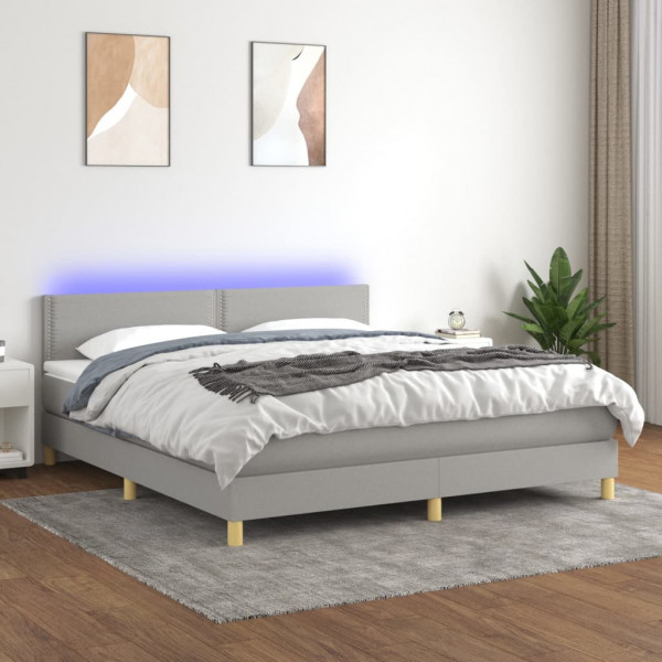 Cama box spring com colchão de tecido e LED cinza claro 160x200 cm D