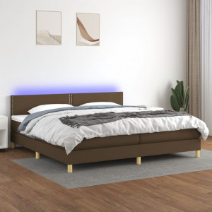 Cama box spring con colchón LED tela marrón oscuro 200x200 cm D