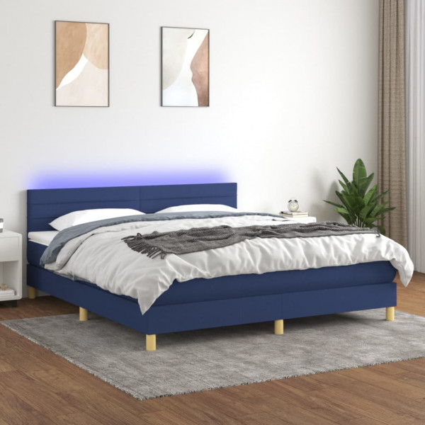 Cama box spring com colchão e tecido LED azul 180x200 cm D