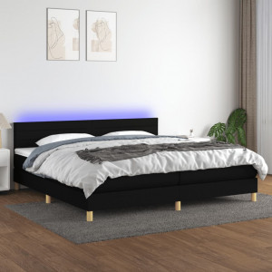 Cama box spring con colchón LED tela negro 200x200 cm D