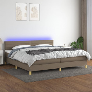 Cama box spring con colchón LED tela gris taupe 200x200 cm D