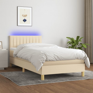 Cama box spring con colchón y LED tela crema 80x200 cm D