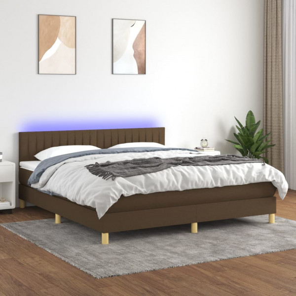 Cama box spring com colchão LED tecido marrom escuro 180x200 cm D