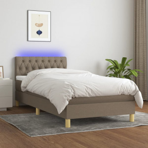 Cama box spring con colchón LED tela gris taupe 100x200 cm D