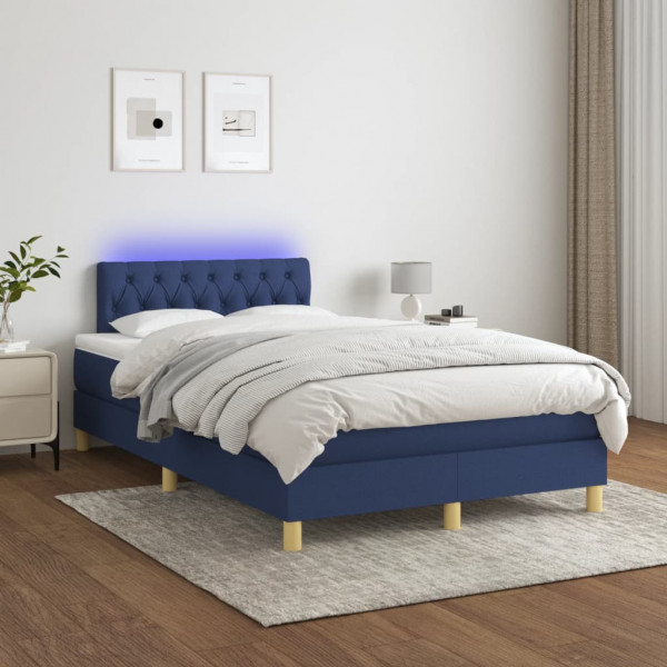 Cama box spring com colchão e LED tecido azul 120x200 cm D