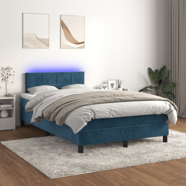 Cama box spring com colchão e veludo LED azul escuro 120x200 cm D