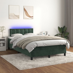 Cama box spring colchón y LED terciopelo verde oscuro 120x200cm D