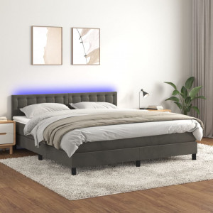Cama box spring colchón y LED terciopelo gris oscuro 160x200 cm D