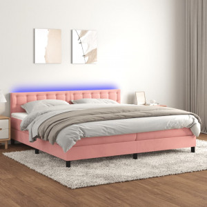 Cama box spring colchón y LED terciopelo rosa 200x200 cm D
