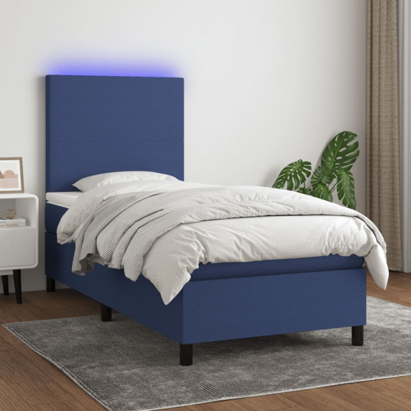 Colchão cama box spring e luzes LED tecido azul 100x200 cm D