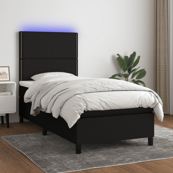 Cama box spring colchón y luces LED tela negro 80x200 cm D