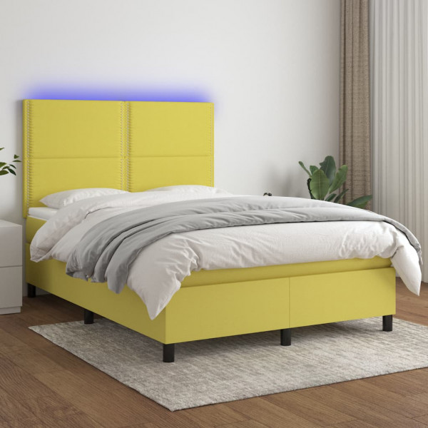 Cama box spring colchón y luces LED tela verde 140x190 cm Cama box spring colchón y luces LED tela verde 140x190 cm D