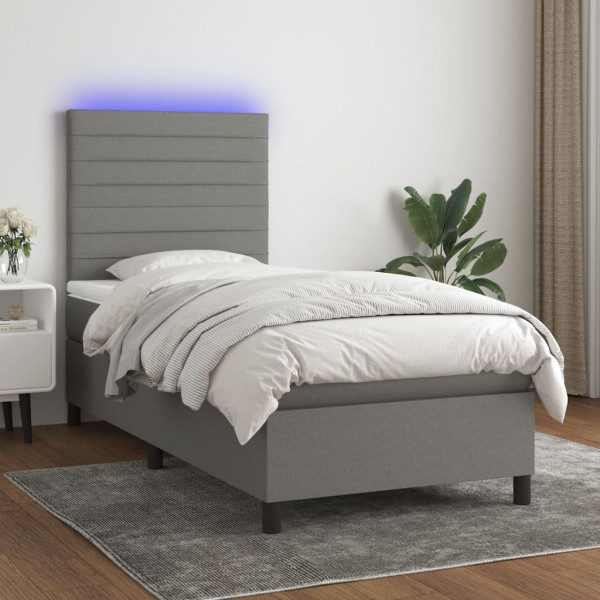 Colchão de cama box spring e luzes LED tecido cinza escuro 90x200 cm D
