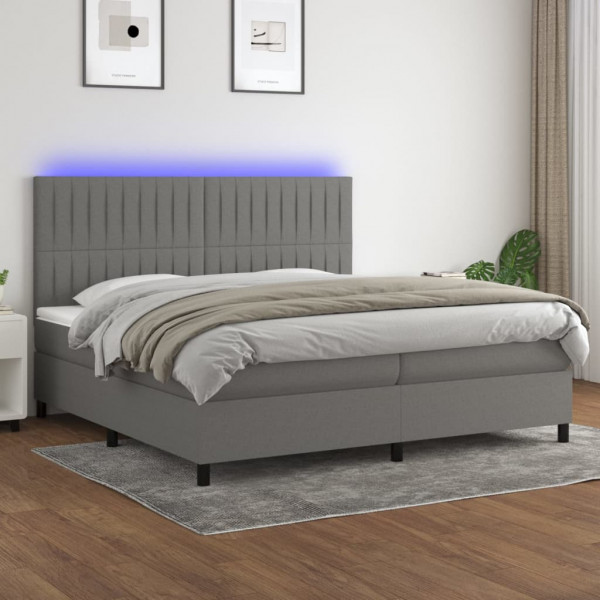 Colchão cama box spring e luzes LED tecido cinza claro 200x200 cm D