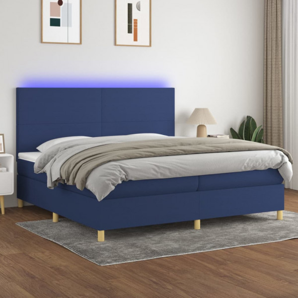 Colchão cama box spring e luzes LED tecido azul 200x200 cm D