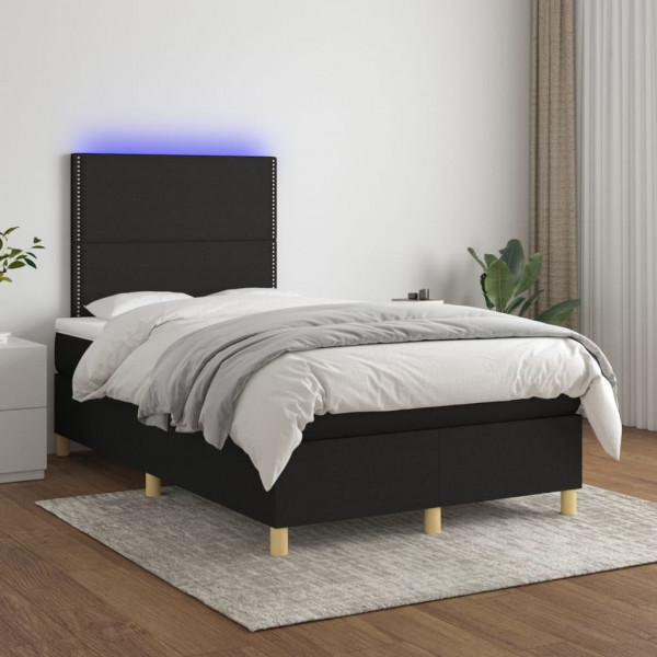 Cama box spring com colchão LED tecido preto 120x200 cm D