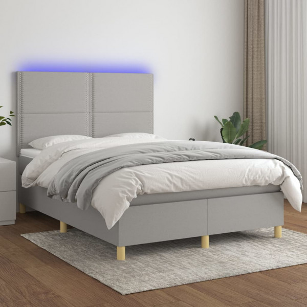 Colchão de cama box spring e luzes LED tecido cinza claro 140x190 cm D