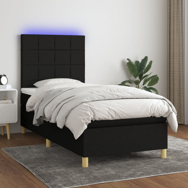 Cama box spring colchón y luces LED tela negro 80x200 cm D