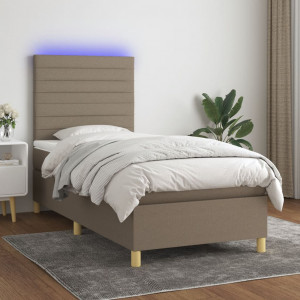 Cama box spring colchón y luces LED gris taupe 80x200 cm D