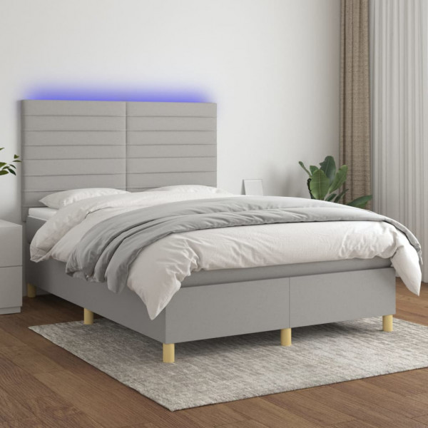 Colchão cama box spring e luzes LED tecido cinza claro 140x200 cm D