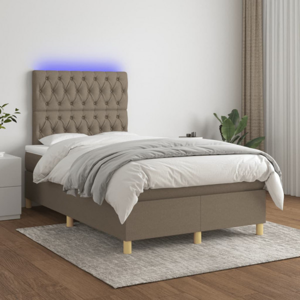 Cama box spring con colchón y LED tela gris taupe 120x200 cm D