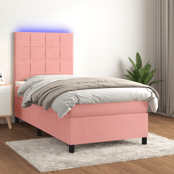 Cama box spring com colchão e veludo LED rosa 80x200 cm D