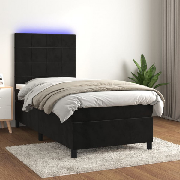 Cama box spring com colchão e veludo preto LED 90x190 cm D