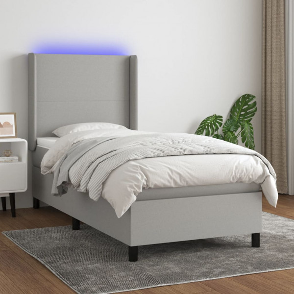 Colchão de cama box spring e luzes LED tecido cinza claro 90x200 cm D