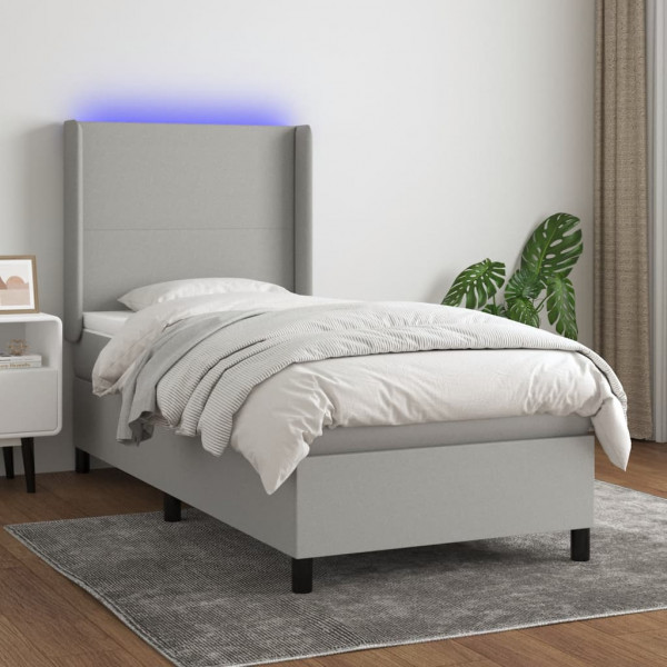 Colchão cama box spring e luzes LED tecido cinza claro 100x200 cm D