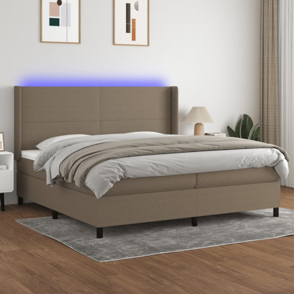 Cama box spring colchón y luces LED tela gris taupe 200x200 cm Cama box spring colchón y luces LED tela gris taupe 200x200 cm D