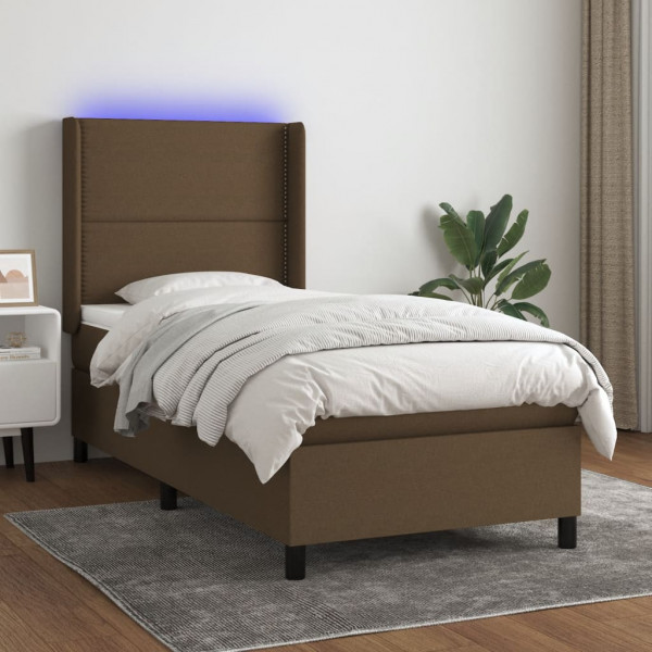Cama box spring colchão e luzes LED tecido marrom escuro 80x200cm D