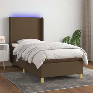 Cama box spring colchón y luces LED tela marrón oscuro 90x200cm D