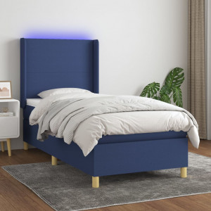 Cama box spring colchón y luces LED tela azul 100x200 cm D