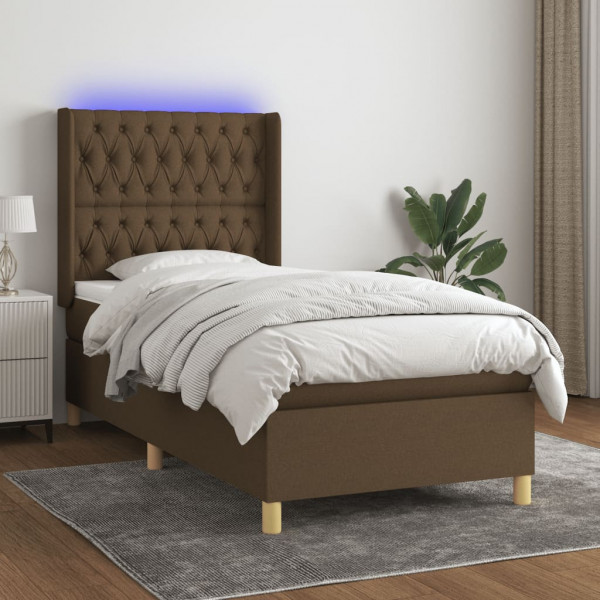 Colchão cama box spring e luzes LED tecido marrom escuro 90x190cm D