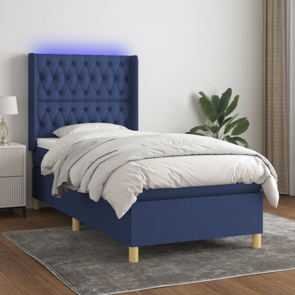 Colchão cama box spring e luzes LED tecido azul 90x190 cm D