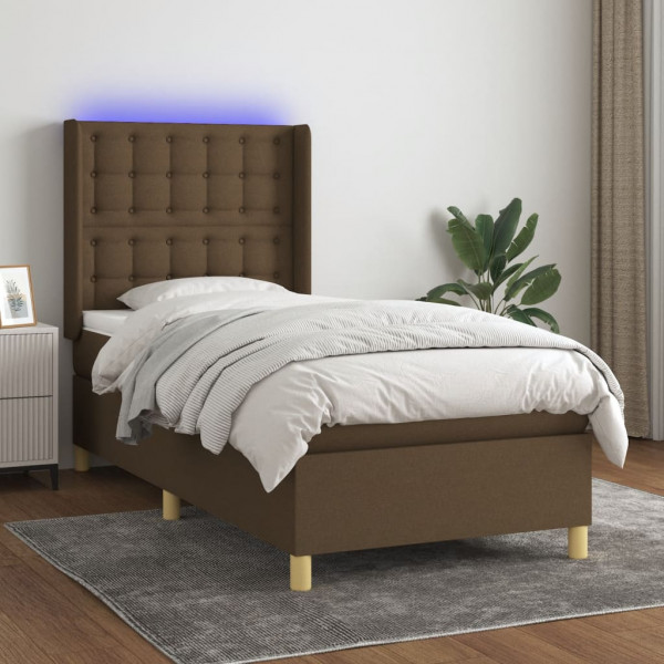 Colchão cama box spring e luzes LED tecido marrom escuro 80x200cm D