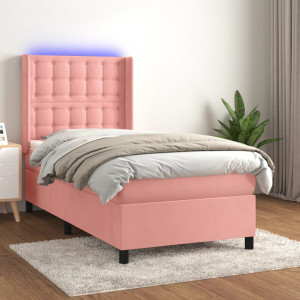 Cama box spring colchón y LED terciopelo rosa 80x200 cm D