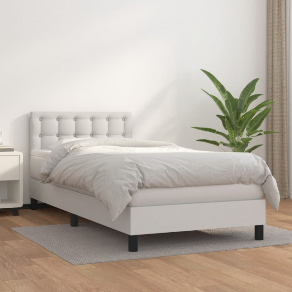 Cama box spring com colchão de couro sintético branco 80x200 cm D