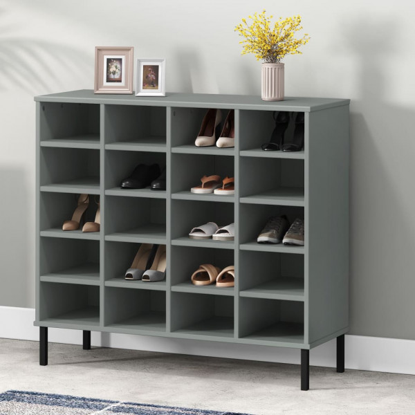 Zapatero con patas metal OSLO madera maciza gris 95x35x87 cm D