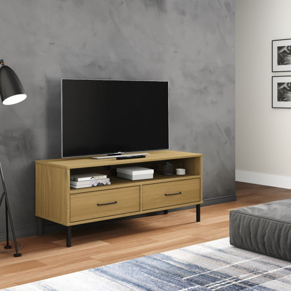 Móvel TV com pés metálicos OSLO madeira maciça de pinho castanho D