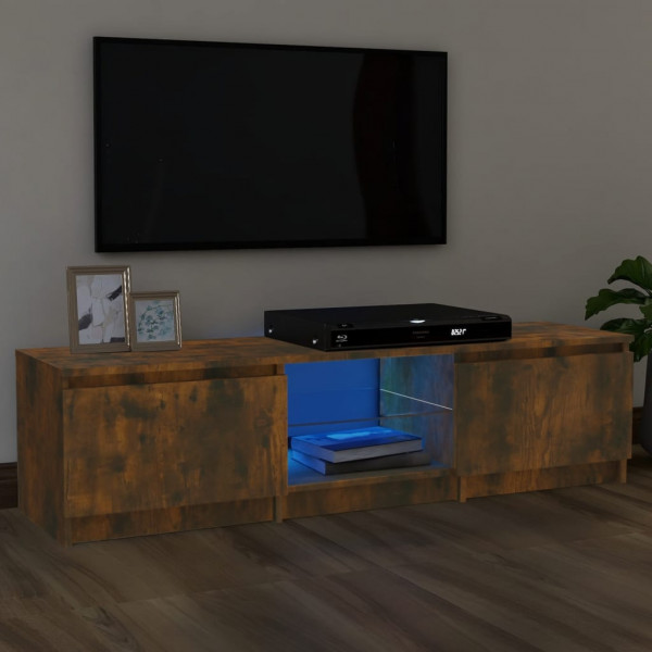 Mueble de TV con luces LED roble ahumado 140x40x35.5 cm D