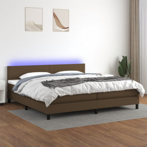 Cama box spring con colchón LED tela marrón oscuro 200x200 cm D