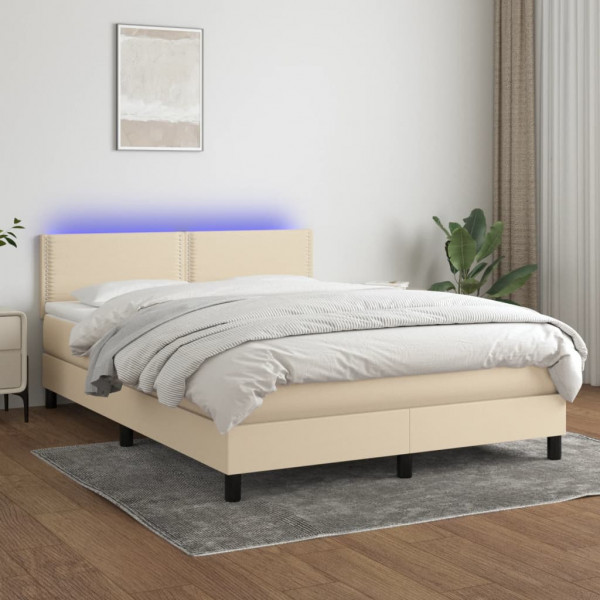 Colchão de cama box spring e luzes LED tecido creme 140x190 cm D