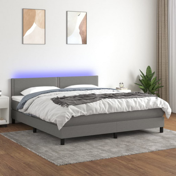 Colchão de cama box spring e luzes LED tecido cinza escuro 160x200 cm D