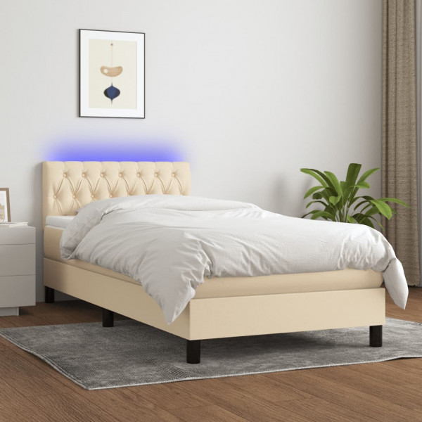 Colchão cama box spring e luzes LED tecido creme 90x200 cm D