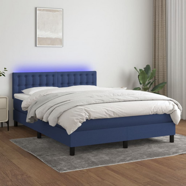 Colchão cama box spring e luzes LED tecido azul 140x200 cm D