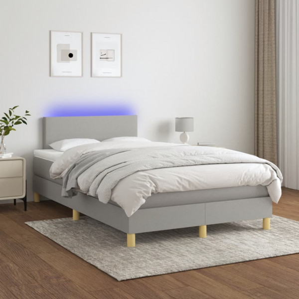 Cama box spring com colchão de tecido e LED cinza claro 120x200 cm D